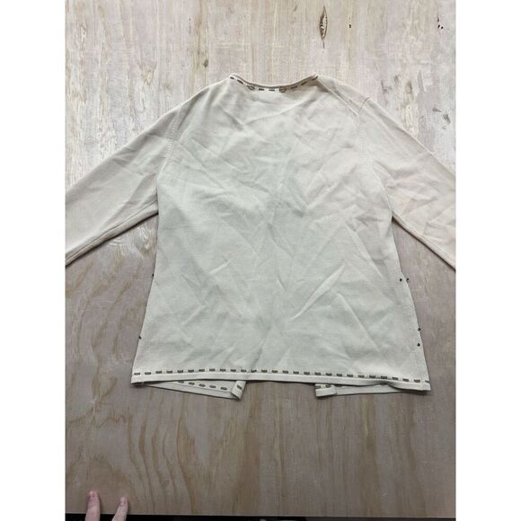 DUE PER DUÉ COLLECTION SIZE M Rayon Nylon Beige Cardigan Tassels Beaded Sweater - Picture 4 of 6